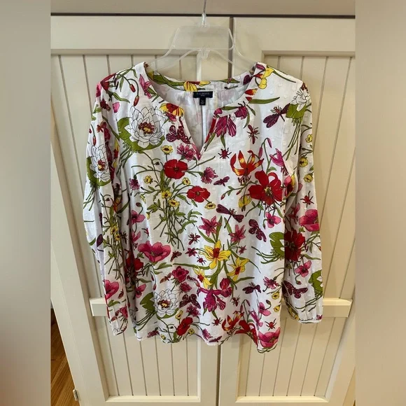 Talbots Floral Blouse - White, Pink, Yellow, Green - Picture 3 of 13